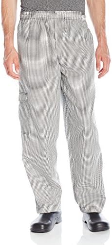 Chef Code Men's Black and White Check Cargo Chef Pant, White