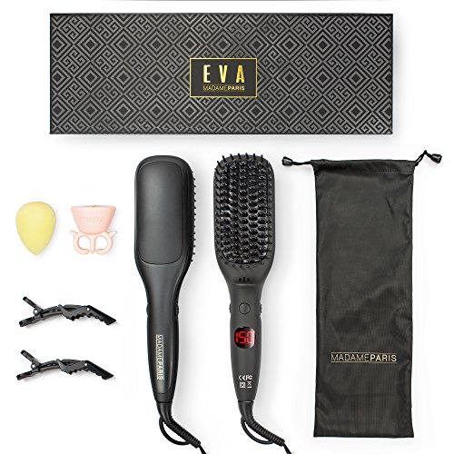 Preisvergleich Produktbild MadameParis Haarglätter Bürste - Ionische aufheizende Haarglättungsbürste - Eva Ausgabe - Stylingbürste - Hochwertige Keramik - Schnelle MCH Aufheizung - Elektrische Glättbürste