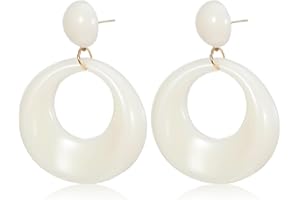 YOLEV Boucles d'Oreilles Rondes Creuses Années 70 Vintage Blanches pour Fêtes et Danses en Résine pour Femmes