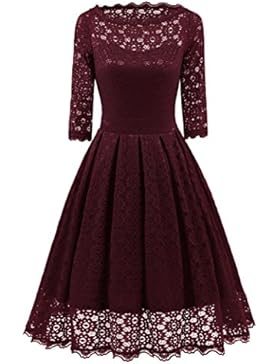 Kleider damen Kolylong® Frauen Elegant Spitze Langarm Kleid Vintage Swing Kleid Knielang Retro Rockabilly Kleid...
