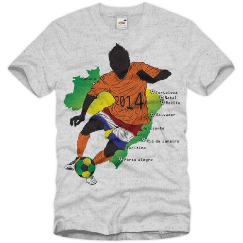 style3 WM Holland Brasilien Fußball T-Shirt für Herren in verschiedenen Farben S-3XL, Größe:XXL;Farbe:Grau meliert
