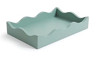 Curator Home Wave Edge Rectangle Decorative Serving Tray – Vintage Look Display Tray for Coffee Table, Vanity or Kitchen (Frosty Green)