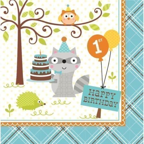 Happi Woodland Boy 1st Birthday Paper Party Lunch Napkins x 16
