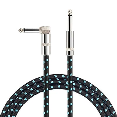 Mugig Câble Guitare d'instrument Jack-Jack Coudé Mono 1/4" (6.35mm) Mâle à Mâle Tweed Tressé pour Guitare Electrique Basse Clavier Electronique (5m)