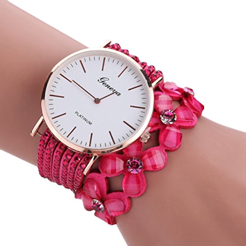 Xinantime Relojes Pulsera Mujer,Xinan Flores Reloj de Cuarzo Brillante (Rosa Caliente)
