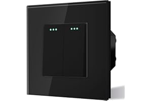 BSEED Interrupteur à Bascule Bouton Poussoir Applique Murale Interrupteur MéCanique 10A 250V Plaque De Cristal Trempé Noir avec Cadre en Verre 2 Gang 2 Voie Interrupteur D'éClairage Sans Vis