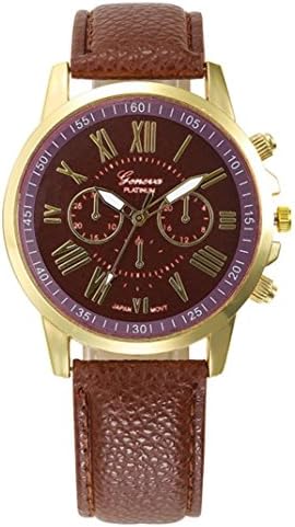 WINWINTOM Roman Numerals Faux Leather Analog Quartz Wrist Watch Coffee