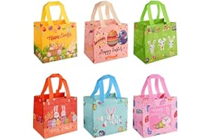 Aohcae Easter Tote Bags, 6 Pack Easter Baskets Non-Woven Easter Gift Bags with Handles Foldable Easter Treat Bags for Easter Egg Hunt Party Reusable Goodie Bag