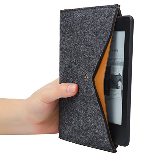 Kindle Paperwhite Hülle Case Filz für Amazon neue Kindle Paperwhite 1/2/3 und Kindle Fire HD 6 Verschluss mit Sleeves (Braun und Dunkel Grau) - 3