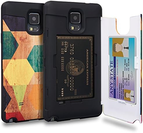 Galaxy Note 4 Case, TORU [Note 4 Wallet Case Pattern Wood] Protective Slim Fit Dual Layer Hidden Credit Card Holder ID Slot Card Case with Mirror for Samsung Galaxy Note 4 - Wood Geo
