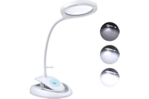 COLFULINE Lente di Ingrandimento con Lampade LED da Tavolo Ingrandimento Professionale 5x e 10x con Base e Morsetto 3 Livelli di Luminosità Regolabili per Lettura Pittura Fai-da-te Modello Manicure