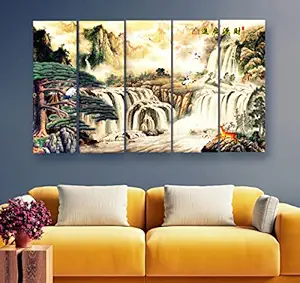 Artdira Japanese Modern Art Multiple Frames Wall Painting For Living Spaces, Bedroom, Hotels & Office With Sparkle Touch 7mm Hard Wooden Board (50 30 inches) AD_MFC_119