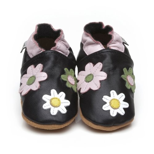 Soft Leather Baby Shoes Little Flowers Black 4-5 years
