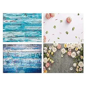 Royalkart (56cm x 88cm) 3D Double-Sided Photography Backdrop For Food, Small Products Professional Photoshoots (Pack of 2) ? Waterproof Flat lay Tabletop Photography Backdrop Paper (Blue Wood and Rose Desk)