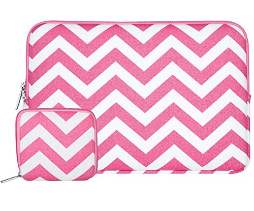 MOSISO Chevron Stil Canvas Gewebe Hülle Laptop Sleeve Tasche Beutel für 11-11,6 Zoll MacBook Air, Ultrabook Netbook Tablette mit einem kleinen Fall, Rose Rot
