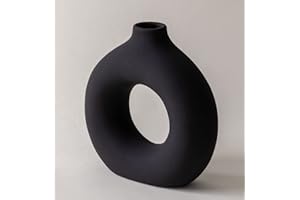 RYDDELIGHOME Small Black Vase, Cute Vase, Aesthetic Vase, Black Ceramic Vase, Small Table Vases For Centrepiece, Black Bathroom Accessories, Black Ornaments Bedroom, Black Home Accessories, 6" Tall