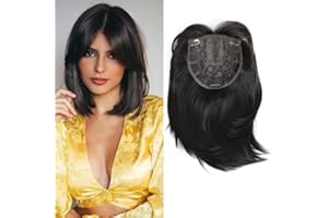 MORICHY Hair Toppers for Thinning Hair, 6.5x6.5inch Hair Topper with Large Base for Cover Gray Hair or Hair Loss Synthetic Black Brown Hair Extensions Clip in Fringe Daily Use(Brown Black)