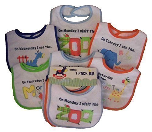 7 Pack Baby Bibs days of the week Zoo Animald