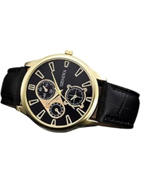Herrenuhren, Keepwin Männer Luxus Geschäft Armbanduhr Moden Lederband Analoguhr Goldton Analoge Quarzuhr (Black...