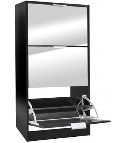 Armoire à Chaussures Vida Designs Welham - 3 Tiroirs Avec Miroir, Rangement Jusqu'à 12 Paires - Noir, à Monter - 2
