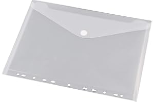 Europel Lot de 10 Pochettes Enveloppes perforée A4 avec Fermeture Auto-Agrippante en polypropylène, 135361 - couleur blanc.