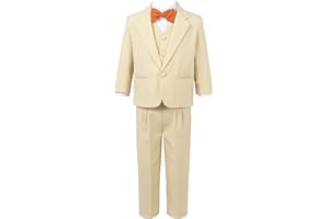 TSSOE Costume 5 Pièces Classique Slim Fit Mariage Bal Tuxedo + Veste + Pantalon Gilet + Chemise + Noeud Papillon 9 Mois-14 Ans