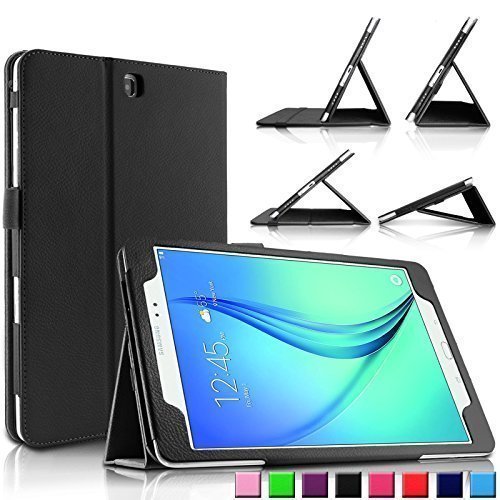 Infiland Samsung Galaxy Tab A 9.7 Hülle Case -Slim Fit Folio PU-lederne dünne Kunstleder Schutzhülle Cover Tasche für Samsung Galaxy Tab A 9.7 T550N/ T555N 24,6 cm (9,7 Zoll) WiFi/LTE Tablet-PC (mit Auto Schlaf / Wach Funktion)(Schwarz)