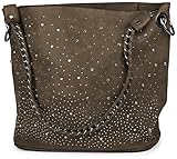 hochwertige Verarbeitung styleBREAKER Handtaschen Set mit Strass Applikation im Sternenhimmel Design, 2 Taschen 02012013, Farbe:Taupe