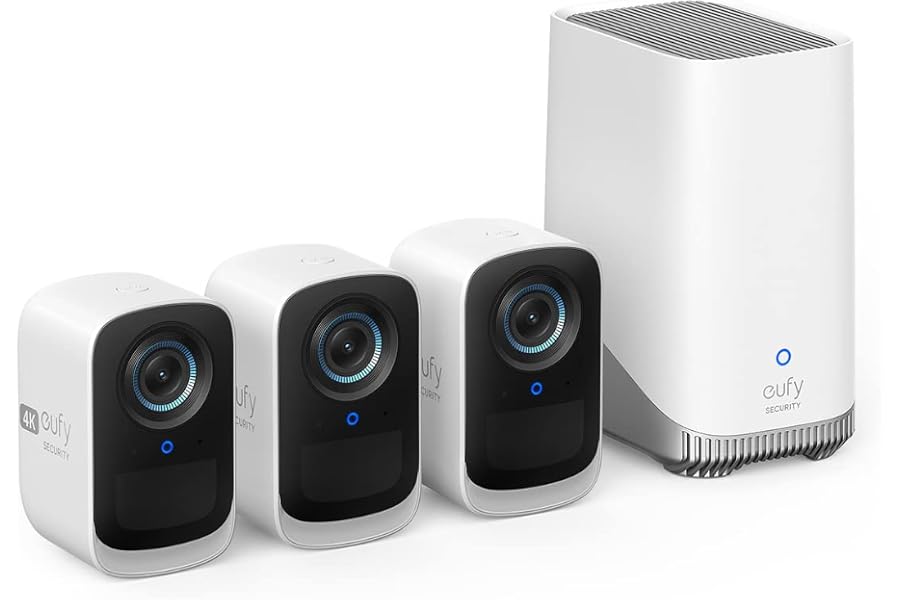 eufy Security eufyCam S300 3C, Überwachungskamera aussen, 4K kabellose Überwachungskamera, Überwachungskamera Set 2+1 (G
