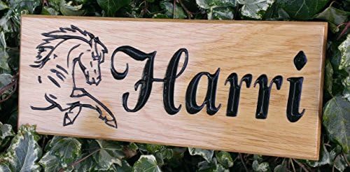 Personalised customisable bespoke text optional images small 26.5x11cm hand finished modern solid oak engraved wooden house name garden gate shed number street door plaque gifts child bedroom wall art