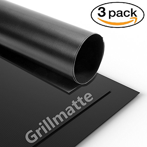 Grillmatte (3er Set) antihaft und wiederverwendbar zum Grillen und Backen | Backpapier Backmatte Dauerbackfolie Grillfolie aus Silikon mit Antihaftbeschichtung aus Teflon | je 40x33 cm, 0,3mm dick, leichter Zuschnitt und Spülmaschinenfest | LFGB und FDA Zulassung