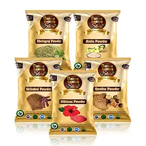 Online Quality Store Amla Reetha Shikakai, Bhringraj and Hibiscus Powder for Hair |Aritha|Ritha|Soapnuts|Indian Gooseberry powder |organic Bhringraj Powder |Hibiscus Powder/gudhal powder/gudhal fool powder(Pack of 5 ,50g each ,Total 250g Pack)