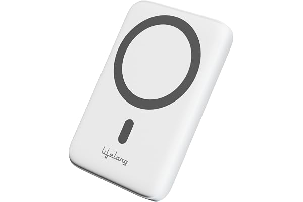 Lifelong Electronics 10000mAh Magsafe Wireless Fast Charging Power Bank for iPhone & All Wireless Enabled Phones QC 3.0 Powerbank (22.5W) & Wireless (15W) Extra Magnetic Ring (White)