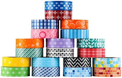 Blue Lemon Crafts Patterned Washi Tape Set (20-Pack) | Colourful Red, Yellow, Purple and More | Art Crafting Projects, DIY Scrapbooking, Paper Supplies | 32 Feet per Roll