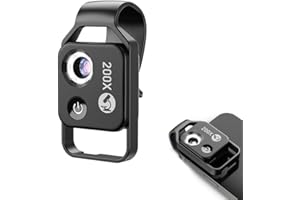 LUCKKY Nanozoom 200x Magnification, Nanozoom High-Tech Clip-On Lens Turns Any Smartphone into a Pro-Microscope, Phone Microscope Lens with LED Light, Portable Digital Microscope Universal Lens (Black)