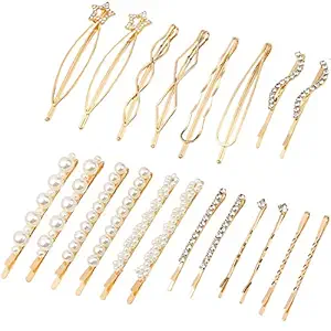 Folansy 20 Pieces Elegant Hair Barrettes Bridal Golden Metal Hair Clip Artificial Pearl Hairpins and Clear Rhinestone Bobby Pin for Weddings Hair Accessories