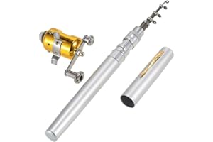 Baomasir Stift Angelrute Foldable Mini Portable Travel Pocket Size Drum Wheel Aluminum Alloy Pen Shaped Pole ideal Fishing Rod, 2019，Silber