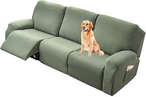 ELYSYSRL 1/2/3 Seater Recliner Sofa Seat Covers Fabric Stretchy 4/6/8-Pieces Couch Slipcover Armchair Cover Non-Slip Furniture Protector, Elastic Spandex Soft Recliner Chair Protectors with Side Pocket ( Color