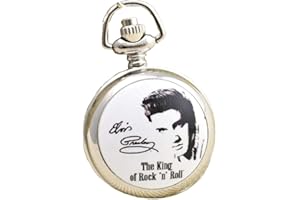 Products Just4U Gift Boxed Elvis Presley Quartz Pocket/Necklace Watch - Silver Plated Chain with Free Spare Battery