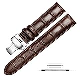 Uhrenarmband Echtem Leder Armband Ersatz Druckknopf Butterfly Deployant Verschluss Uhrenarmbänder für Herren und Damen, Fit für Traditionelle Uhren, Business Uhren und Smart Uhren 18mm Braun