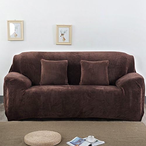 YUTIANPRO Soft Velour Sofa Slipcover Stretch Protector Soft Couch Cover Washable Easy Fit 3 Seater, Solid Color, Coffee 2