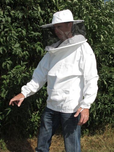 White Beekeepers Bee Smock With Round Hat Veil - LARGE