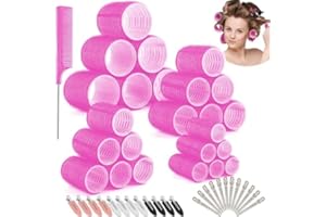 GELEWULD Lot de 49 bigoudis auto-adhésifs - Sans chaleur - Avec 24 pinces à cheveux - Pour salon long, moyen et court - 60/45/36/25 mm