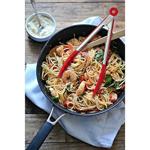 Pixnor Küche aus Edelstahl Essen Zangen mit Silikon-Tipps für BBQ, Kochen und Backofen, Set 3, rot - 3