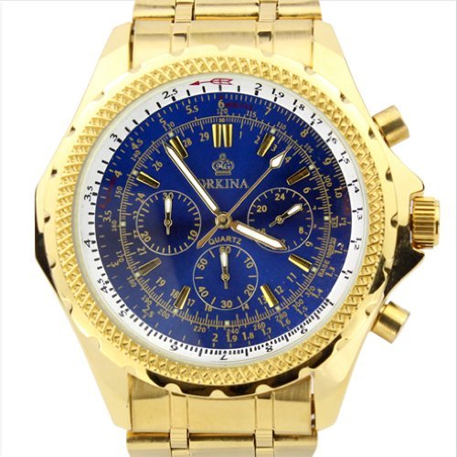 Orkina Herren-Armbanduhr Chronograph mit 6 Zeigern Edelstahl PO004SGBLU goldfarbenes Gehuse