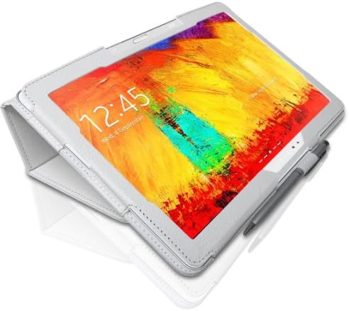 Samsung Galaxy Note 10.1 (2014 Version) Custom Made Multi-Angle 'Pen' Case with Stand Function, Sleep Wake Sensor and 2 in 1 Stylus / Biro Pen by LuvTab® (White)