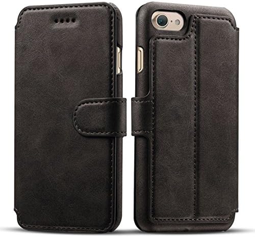 TABiUK Leather Wallet Stand Case With 3 Credit Card Slots for Apple iPhone 7 (Black)