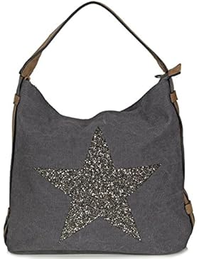 Taschenloft Stern Tasche Damen Beuteltasche Canvas Umhängetasche (36 x 30 x 13 cm)