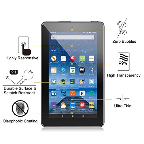 Fintie Folie Panzerglas für Amazon Fire 7 Zoll (2015 Modell) – [9H Härtegrad] Premium HD klar [stark kratzfest] Hartglas Panzerglas Displayschutzfolie Glasfolie Tempered Glass Screen Protector - 8