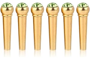 6 Stücke Brücke Pin für Akustische Gitarre, Messing Bridge Endpin mit Beactiful Kristall Glas Dot(grün)